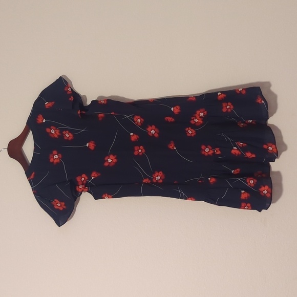 Parker Womens Silk Violet Dress XS Red White Blue Floral Flutter Sleeve Shift - Picture 2 of 9